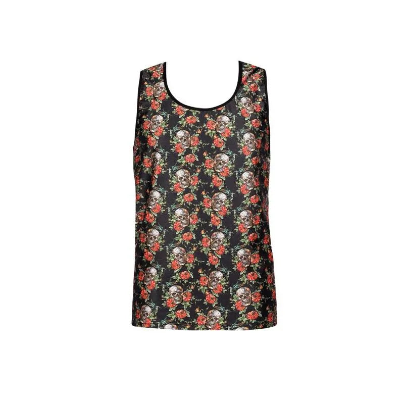 Débardeur homme sans manches, imprimé roses et têtes de mort, modal doux, ajustement parfait, Anais Apparel.