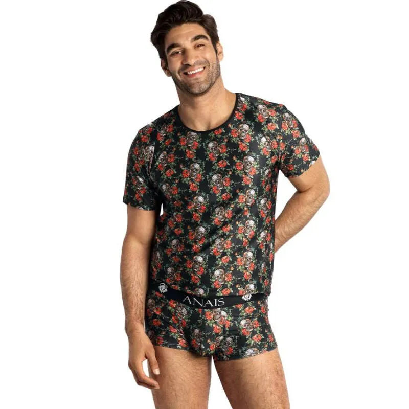 anais tshirt audacieux doux imprimé roses crânes sexy ajusté extensible confortable polyamide élasthanne fabrication européenne rebelle élégant