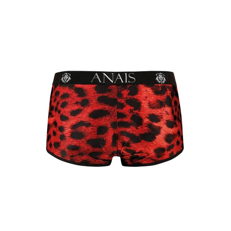 Boxer homme rouge imprimé animal sauvage, microfibre douce, coupe sportive ajustée, ceinture noire logo ANAIS.