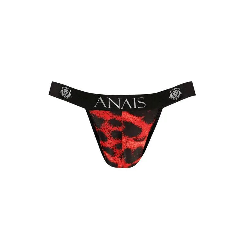 Jockstrap rouge imprimé animal sauvage, coupe audacieuse, microfibre douce, marque Anais, lingerie masculine sexy.