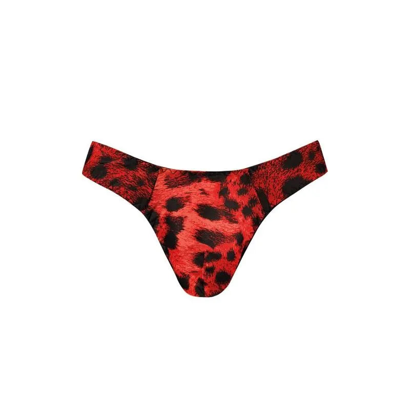 String homme rouge imprimé animal sauvage, microfibre douce, élastique délicat, confort optimal, séduction assurée.