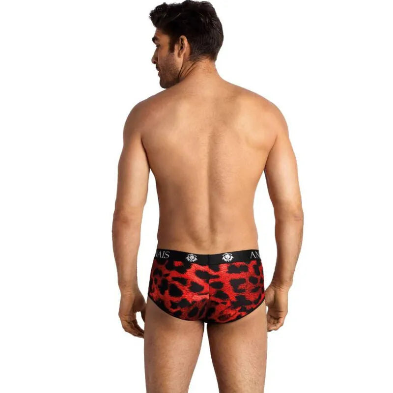 Slip homme rouge imprimé animal, coupe sportive, microfibre douce, ajustement parfait, Anais Apparel.