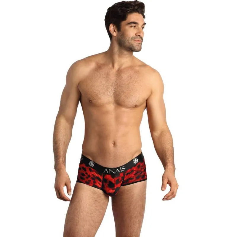 Slip homme rouge imprimé animal, coupe sportive, microfibre douce, ajustement parfait, Anais Apparel.