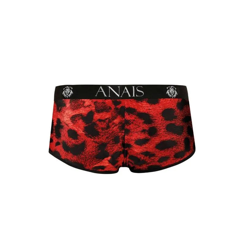 Slip homme rouge imprimé animal sauvage, microfibre douce, coupe sportive, Anais Apparel, lingerie sexy et confortable.