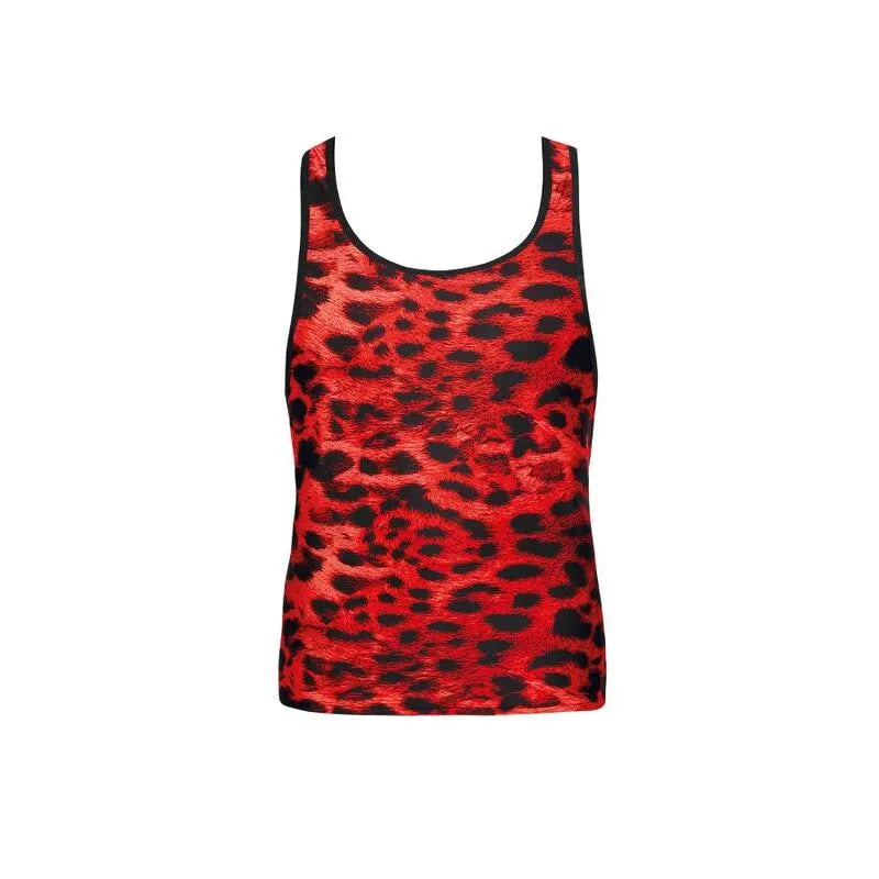 Top lingerie rouge imprimé animal, microfibre douce, ajustement parfait, design Anais Men Savage, style audacieux.