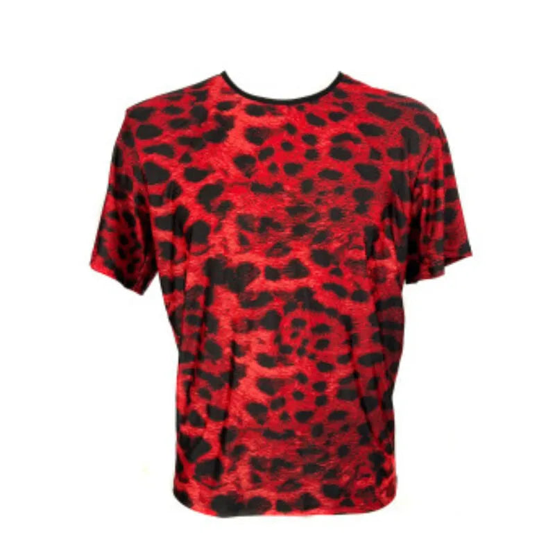 T-shirt rouge imprimé animal sauvage, microfibre ajustée, pour homme, Anais Apparel, mode sexy et audacieuse.