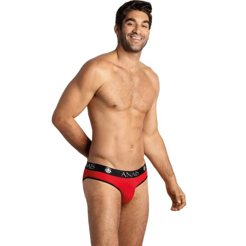 Slip homme rouge Anais Men Soul avec bordure noire, taille élastique large, coupe sexy et confortable en microfibre.