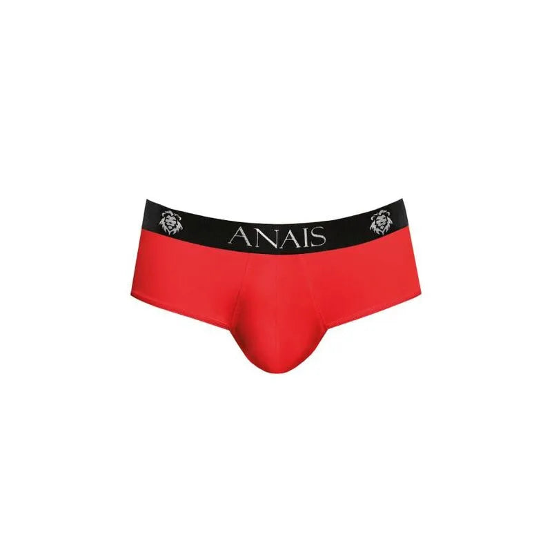 Slip bikini rouge Anais Men avec bordure noire, coupe audacieuse révélant les fesses, en microfibre douce.