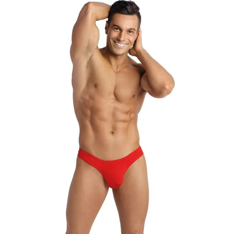 String homme rouge et noir en microfibre, design élégant et sexy, confort optimal, fabriqué en Europe.