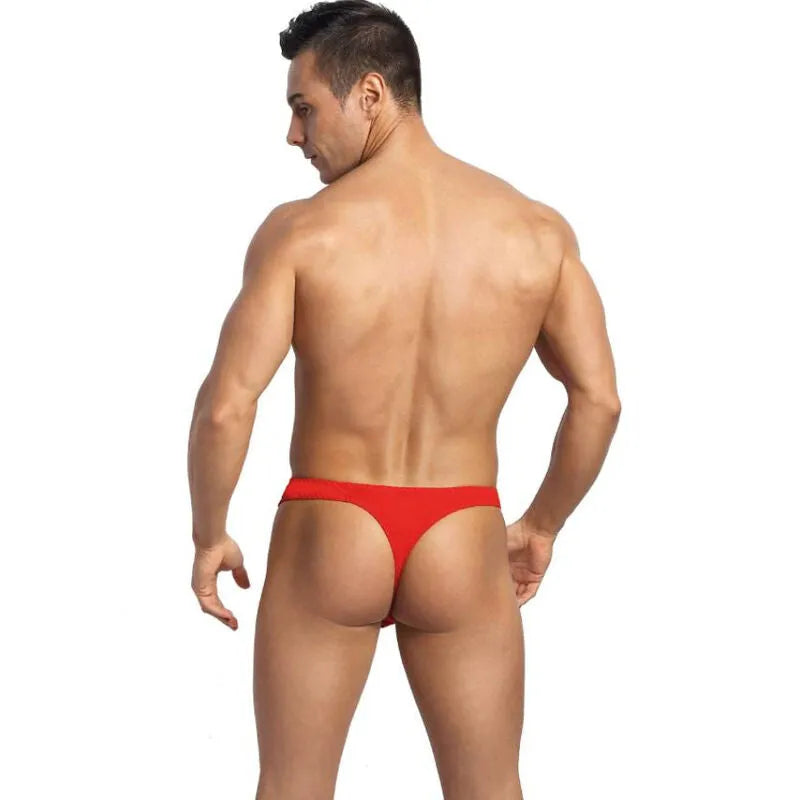 String homme rouge et noir en microfibre, design élégant et sexy, confort optimal, fabriqué en Europe.