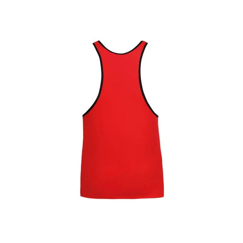 Top rouge sans manches en microfibre douce avec bordure noire, ajustement parfait, pour homme, Anais Men Soul Top.