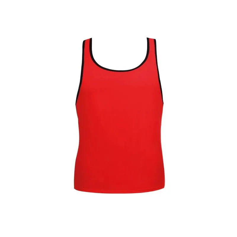 Débardeur rouge sans manches Anais Men, bordure noire, microfibre douce, ajustement parfait, style classique.