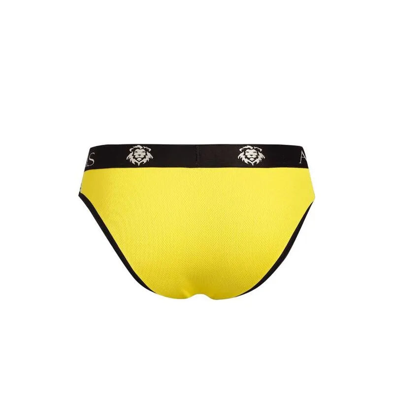 Slip homme jaune Tokyo, bande élastique noire avec motifs, coupe sexy et confortable, Anais Apparel.