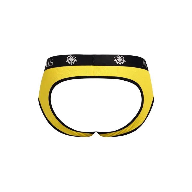 Slip bikini homme jaune ouvert à l'arrière, design audacieux ANAIS, polyamide élasthanne, confort et sensualité.