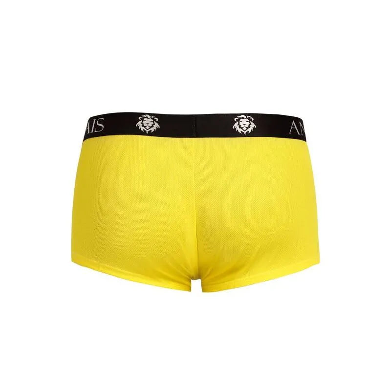 Boxer long jaune homme, sportif, ajusté, ceinture noire logo lion, polyamide élasthanne, confort et respirabilité.