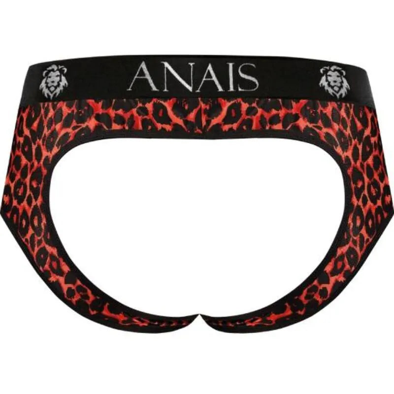 Bikini tribal rouge imprimé animal, coupe string, microfibre extensible, design masculin audacieux et confortable.