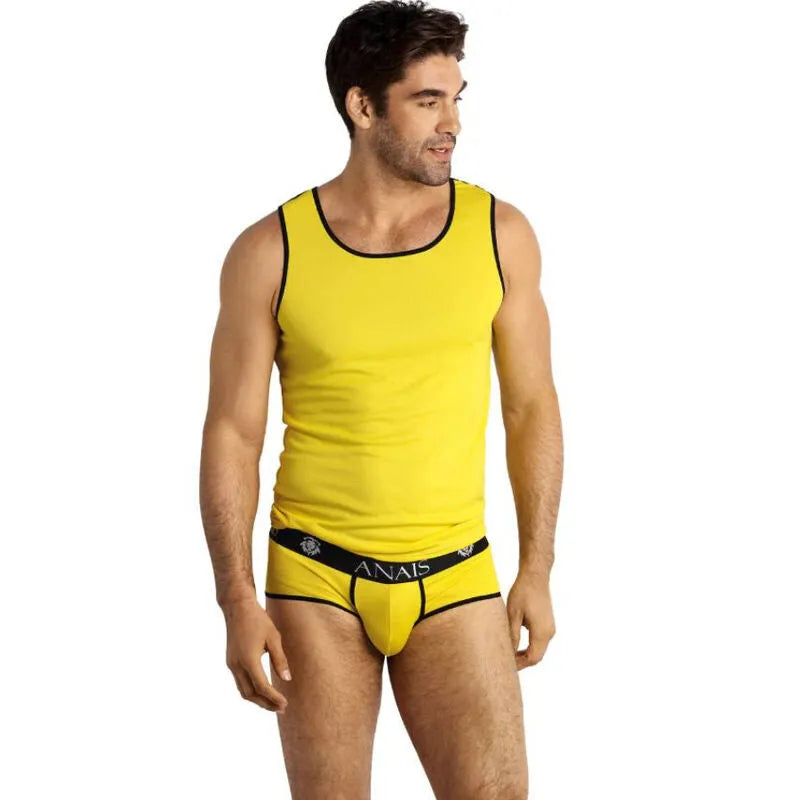 Débardeur jaune sans manches pour homme, ajusté, style classique, Tokyo Top par Anais Apparel.