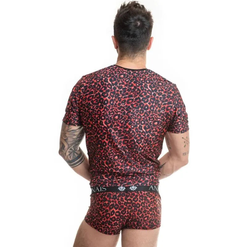T-shirt rouge imprimé animal tribal pour homme, ajusté, microfibre douce, Anais Apparel.