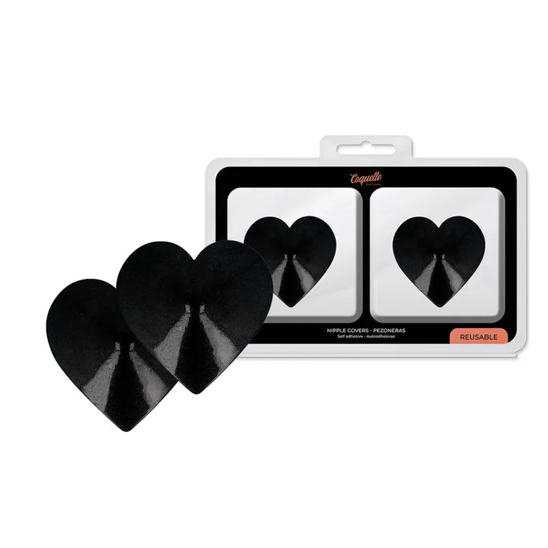 Cachetétons réutilisables métal cœurs noirs Coquette Chic Désir luxe glamour mystérieux adhésif confortable durable discret sensuel soirée romantique silhouette sublimée