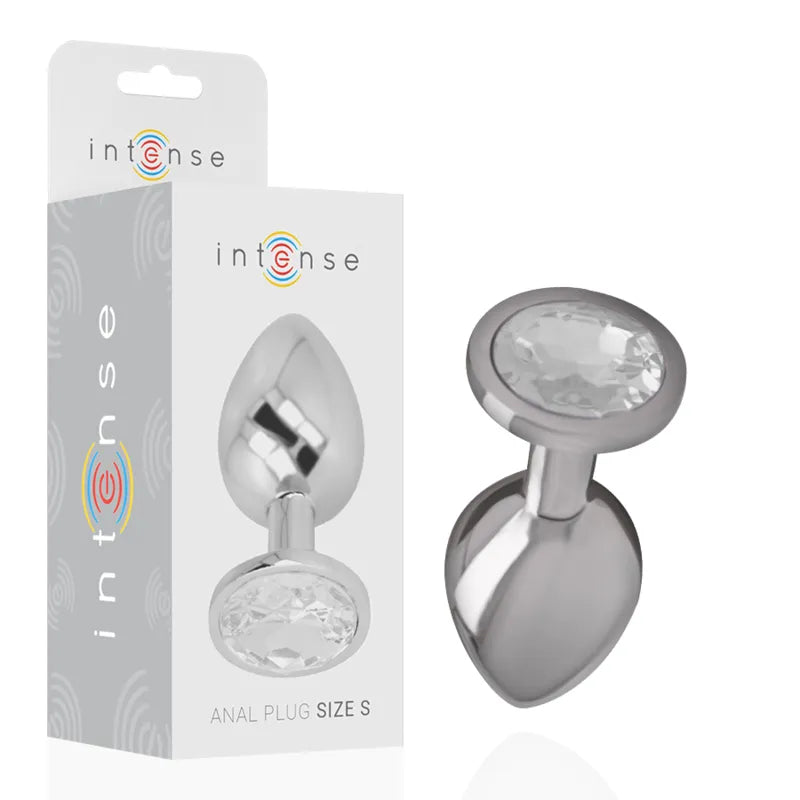 Plug anal métal aluminium avec cristal argent taille S design conique base plate sécuritaire sextoy luxe