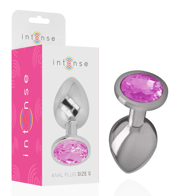 Plug anal métal aluminium cristal rose taille S design conique sécurité base évasée