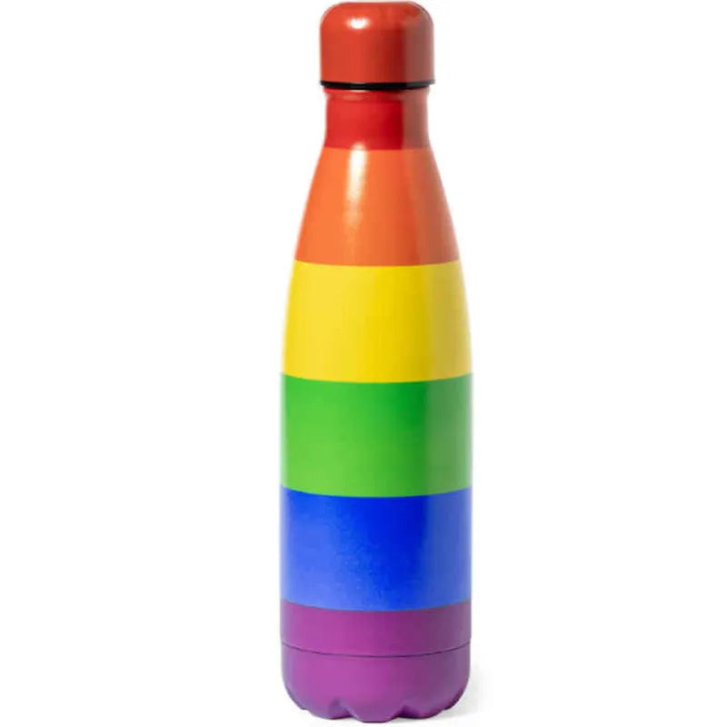 Bouteille eau acier inoxydable isotherme 500ml bandes colorées vives horizontales style discret soutien communautaire écologique réutilisable sans BPA fierté pratique