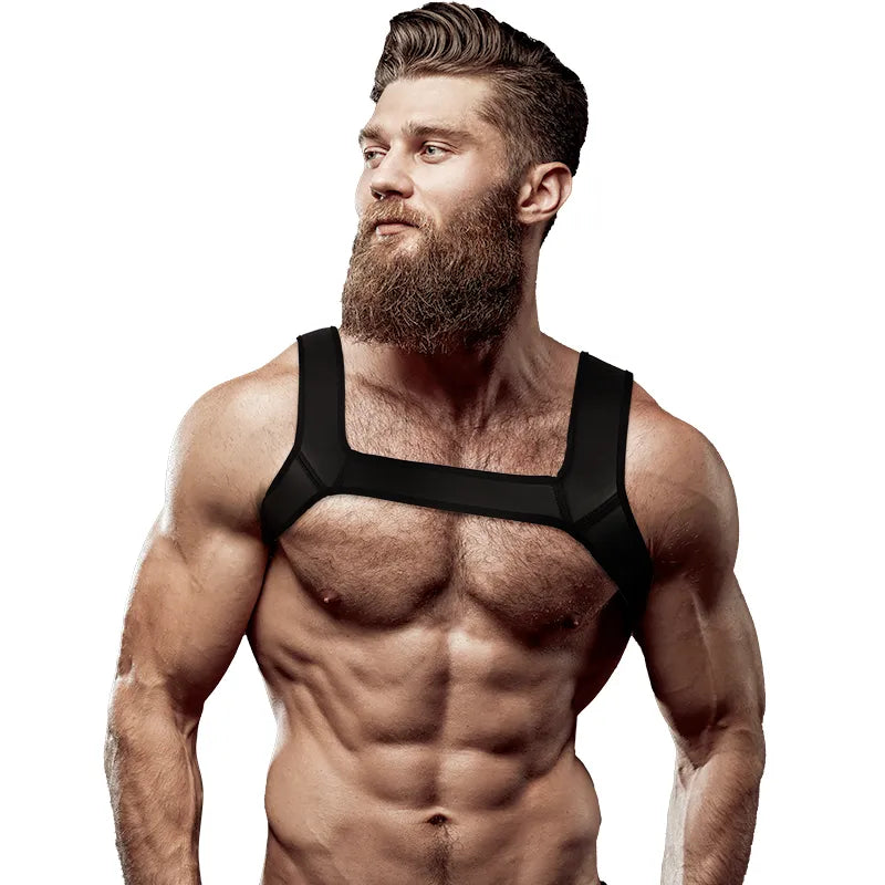 harnais poitrine cuir végétalien homme sensuel ajustable danse Séville exclusif création sculptant silhouette torse résistant confortable réglable soirée événement audacieux