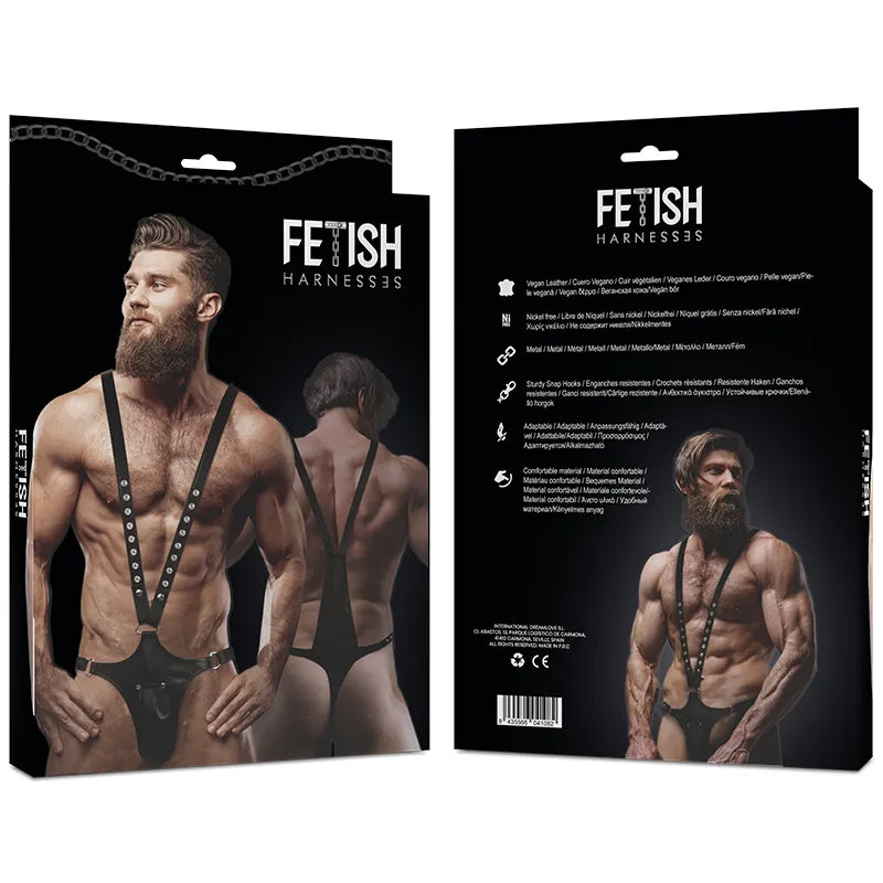harnais cuir vegan adaptable hommes LGBTIQ sexy Amsterdam fétiche soumission ajustable confortable durable breveté taille unique flexible écologique