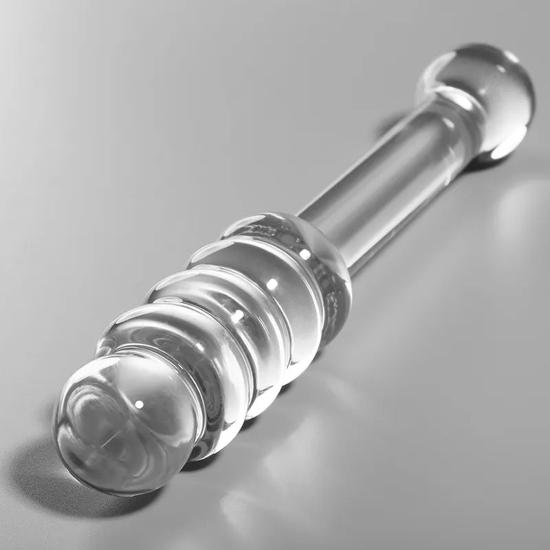 Gode en verre borosilicate clair 20.5 cm, design élégant et texturé, modèle Nebula Series by Ibiza, sextoy luxueux.