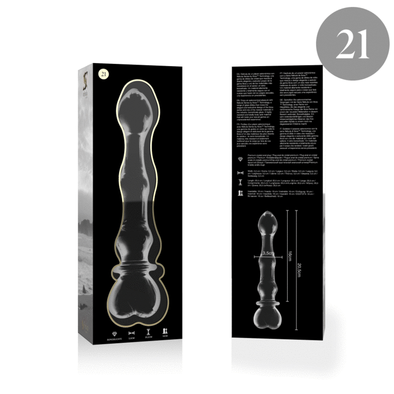 Sextoy en verre borosilicate transparent design ondulé pour stimulation anale ou vaginale 20.5 cm 3.5 cm