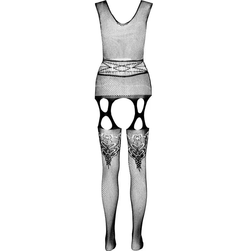 Body sexy noir en nylon recyclé, design sculptant, détails en dentelle, taille unique, écoresponsable et tendance.