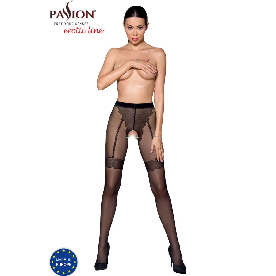 bas noirs ouverture cuisses luxe féminine moderne dynamique hypoallergénique confort élégant raffinement coupe impeccable ajustement parfait