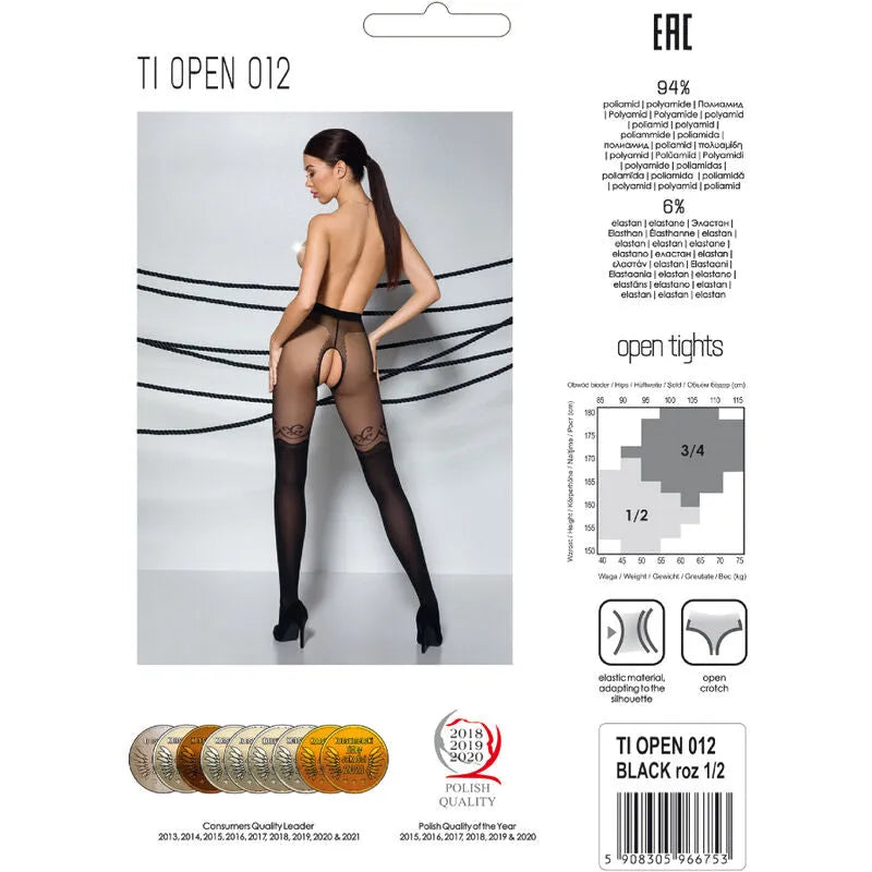 Bas noirs transparents 20/40 deniers avec ouverture cuisses, finition raffinée, pour femme moderne et élégante.