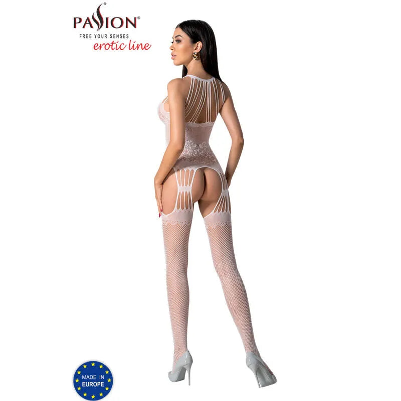 Combinaison dentelle résille blanche, ajustable et moulante, élégante et sensuelle, taille unique, qualité européenne.
