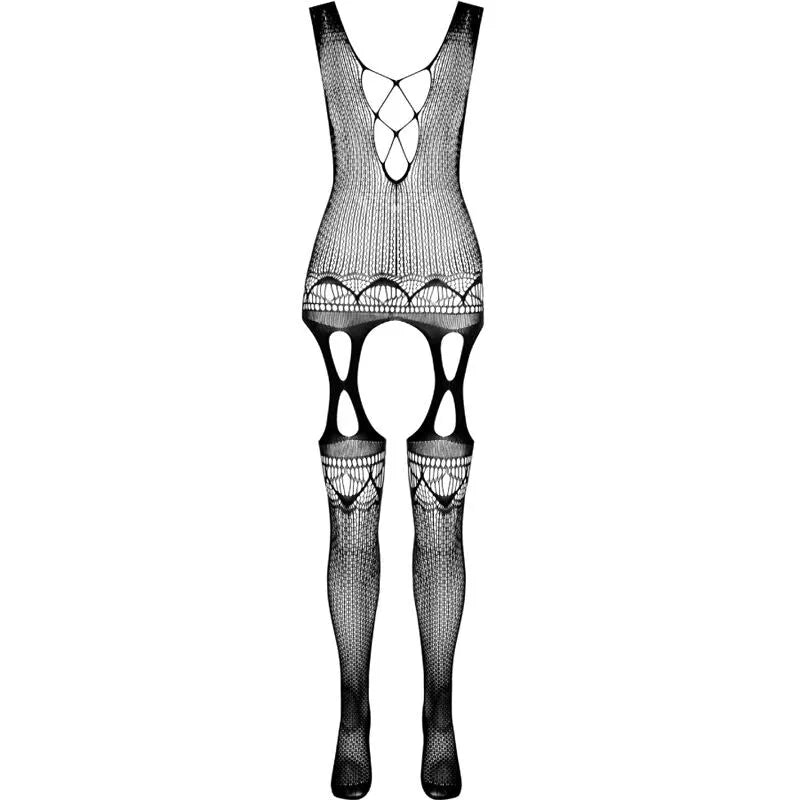 Bodystocking résille dentelle noir rouge blanc, matière élastique, design sculptant, taille unique, marque PASSION.