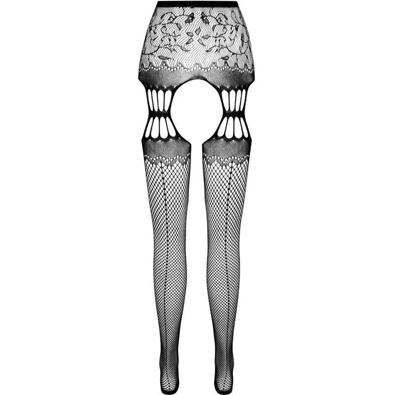 Collants noirs ouverture séduction, dentelle florale, style élégant et sensuel, taille unique, qualité européenne.