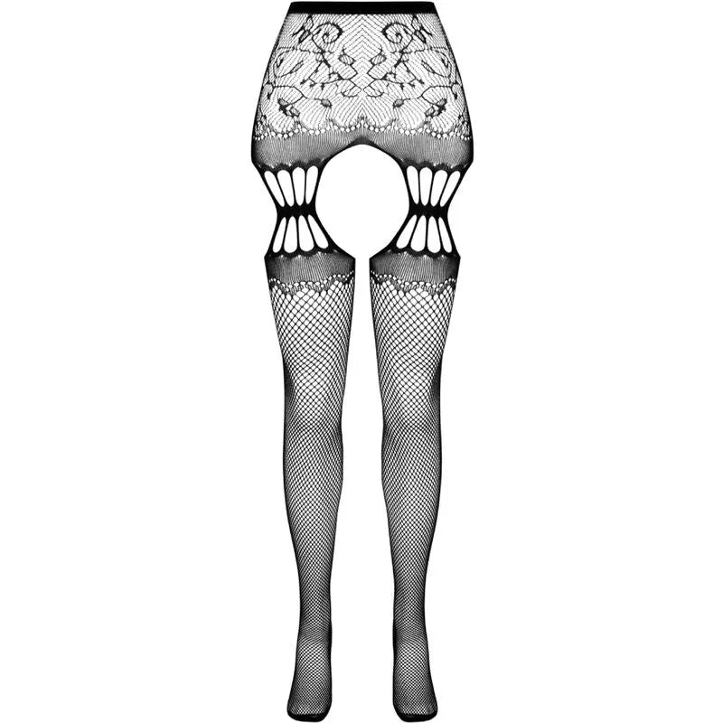 Collants noirs ouverture séduction, dentelle raffinée, motifs élégants, qualité européenne, taille unique, PASSION.