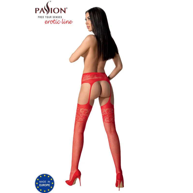 Bas rouges PASSION ouverture, dentelle élégante, taille unique, confort et sensualité, accessoire mode femme moderne.