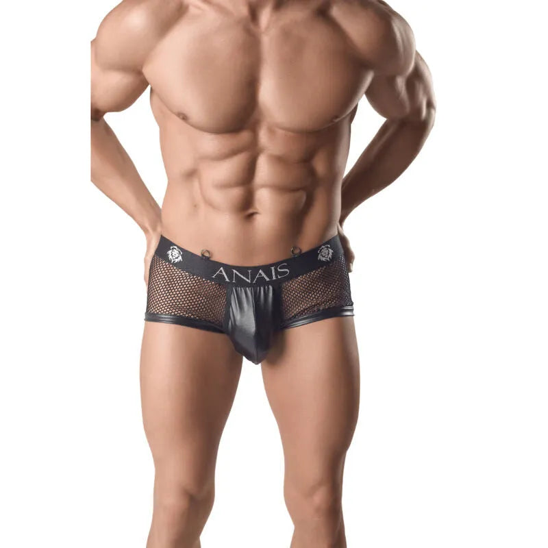 Boxer homme noir en résille, ajustement parfait, élastique, coupe sportive, confortable, ANAIS MEN, tailles S à XL.