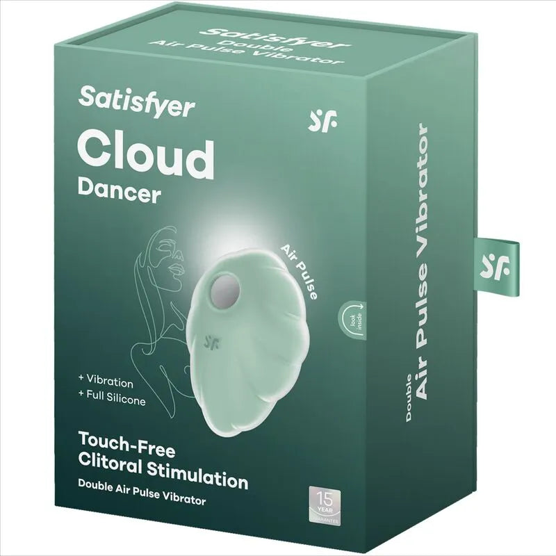 Vibromasseur Satisfyer Cloud Dancer Air Pulse Vert Silicone Doux Design Nuage Romantique Intimité Sécurité Discrétion Femme Couple