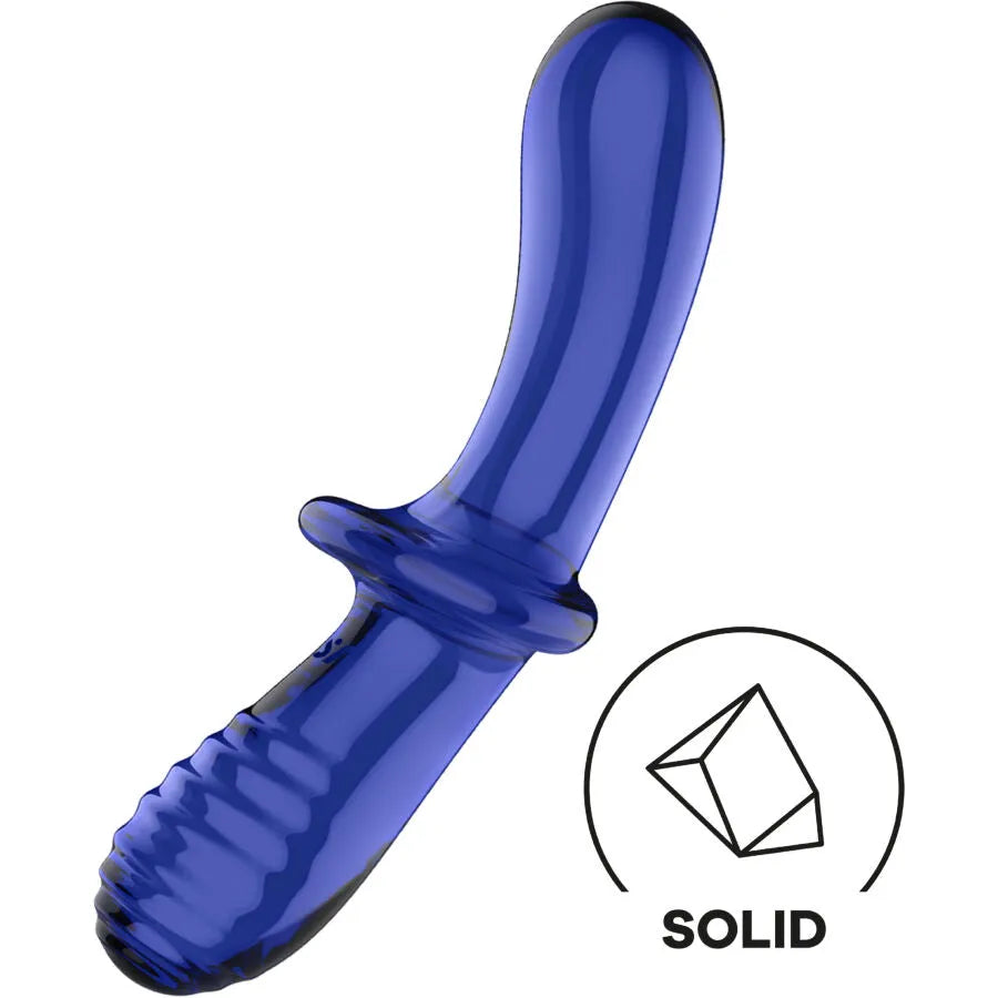 Sextoy stimulateur verre borosilicate double texture Cristal Blue Satisfyer design courbé stimulation ciblée douce et intense matériaux haute qualité