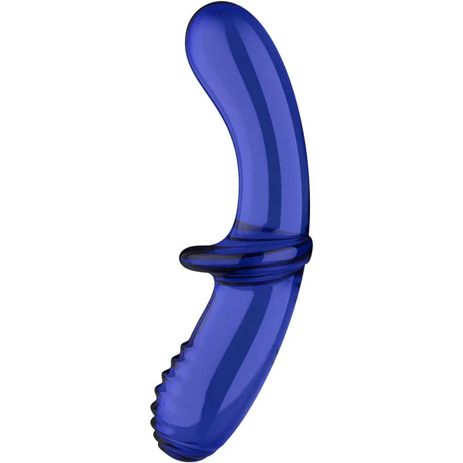 Sextoy stimulateur verre borosilicate double texture Cristal Blue Satisfyer design courbé stimulation ciblée douce et intense matériaux haute qualité