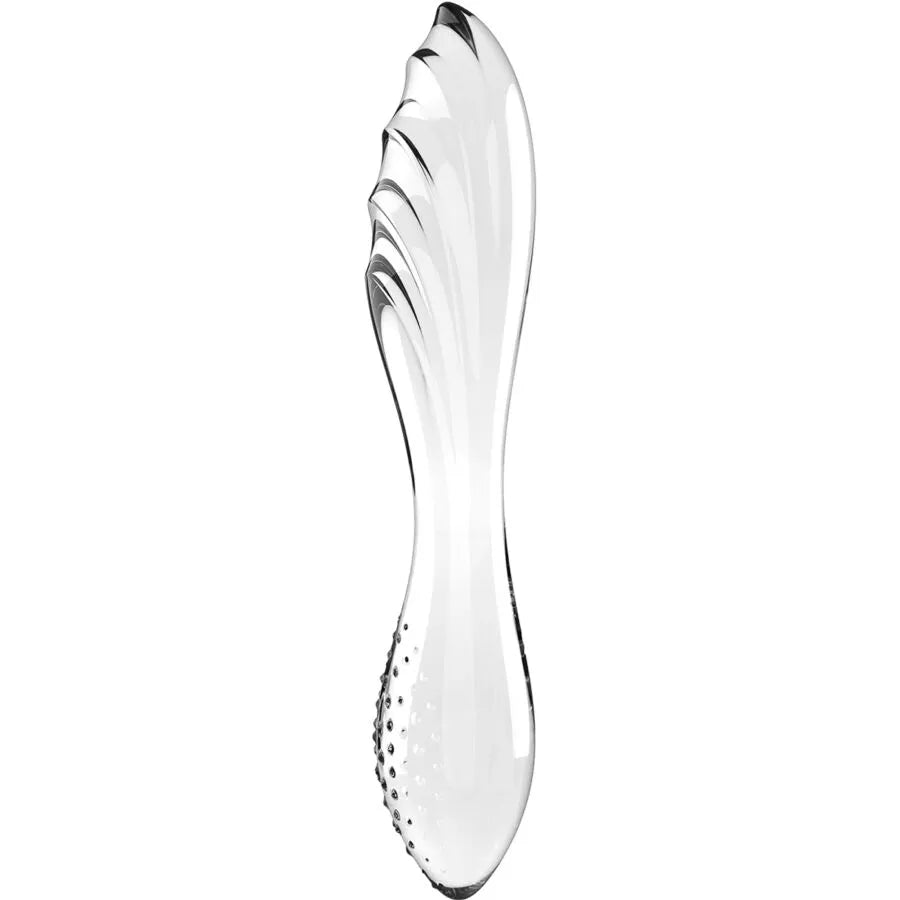 Jouet intime en verre Satisfyer cristal transparent stimulation thermique sextoy double usage point G stimulation clitoridienne hypoallergénique