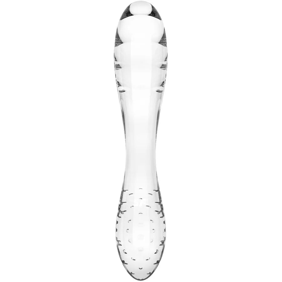 Jouet intime en verre Satisfyer cristal transparent stimulation thermique sextoy double usage point G stimulation clitoridienne hypoallergénique