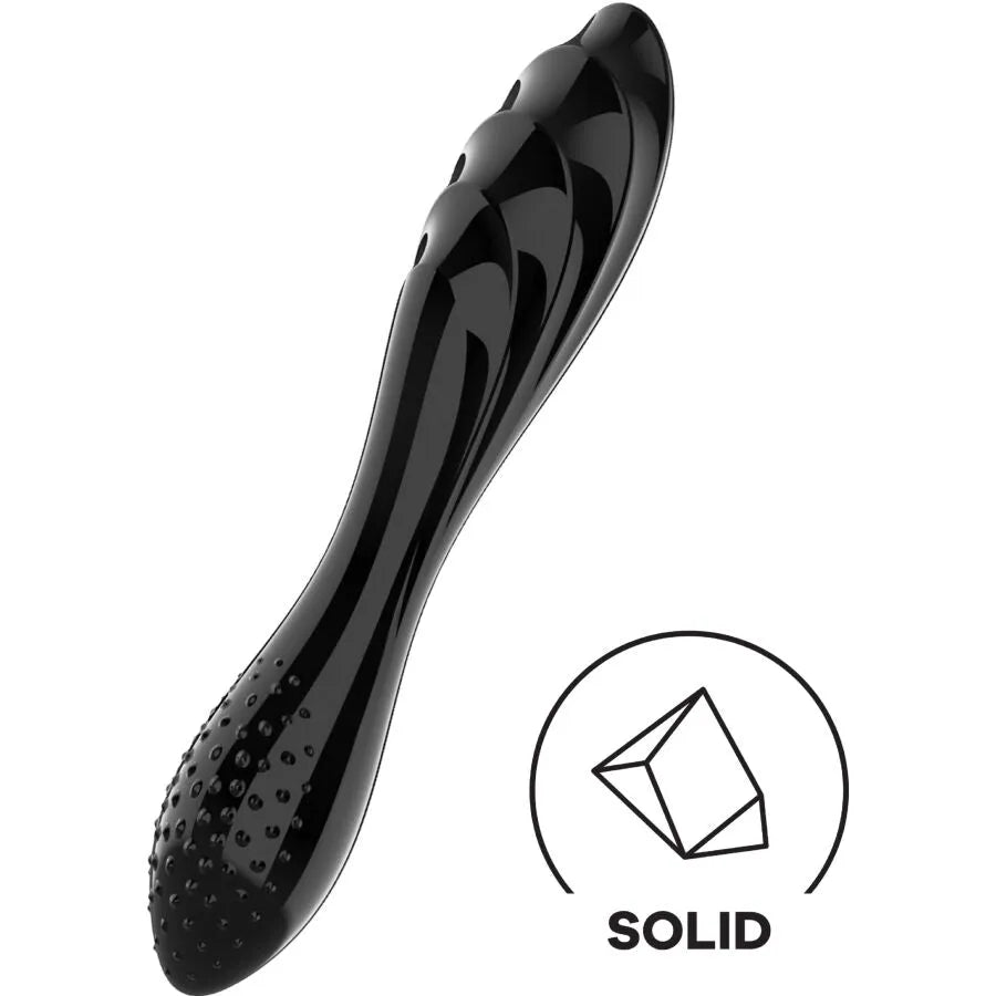 Gode en cristal noir, design texturé et élégant, stimulation intense, luxe et sécurité, idéal pour plaisir discret.
