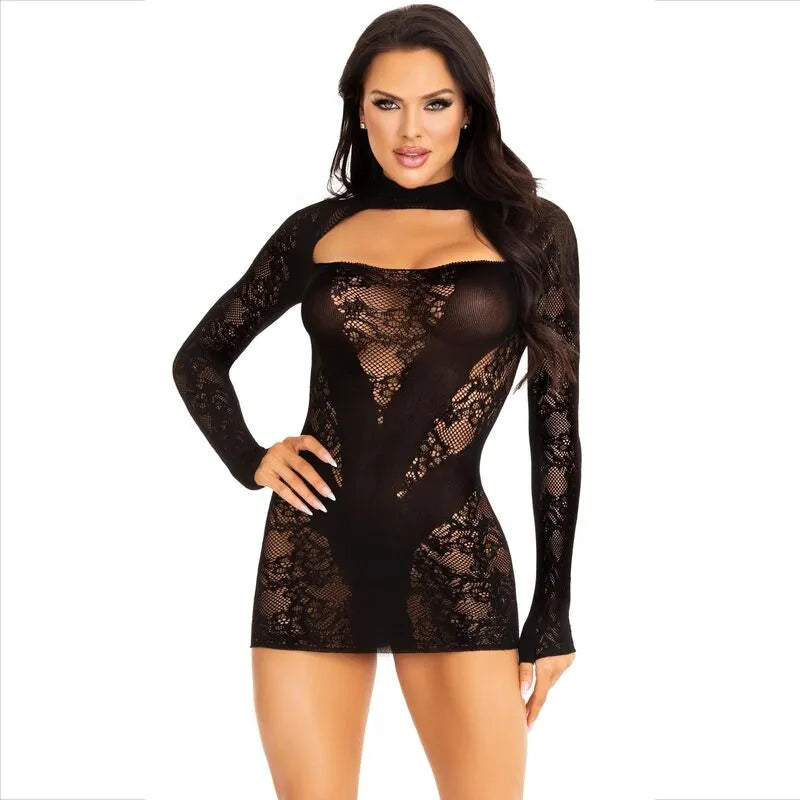 mini robe dentelle noire manches longues élégante soirée femme sophistiquée sensuelle ajustée raffinée silhouette flatteuse chic glamour
