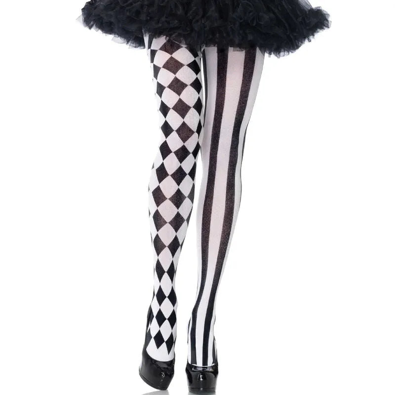 collants arlequin noir blanc nylon élégant confortable doux soyeux élastique durable haute qualité chic intemporel original
