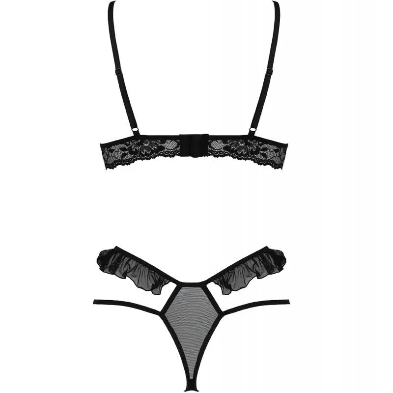 lingerie érotique ensemble dentelle noire soutiengorge ouvert string tulle européenne hypoallergénique résistant confortable séduisant raffiné glamour