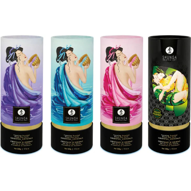 Sels de bain moussants aux fruits exotiques Shunga Cristaux d'Orient pour détente sensuelle intimité couple bien-être érotique