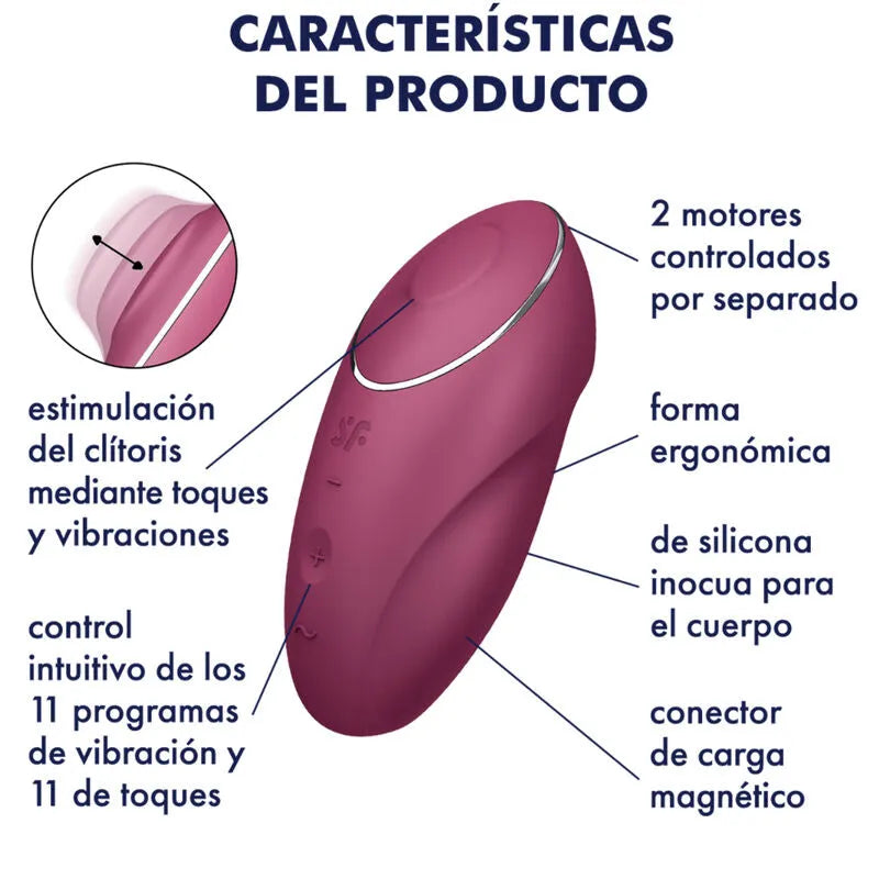 Vibromasseur Satisfyer Tap & Climax 1 Rouge stimulation clitoridienne tapping multi-vitesses silicone hypoallergénique rechargeable discrétion